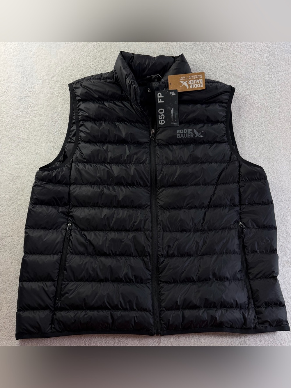 Eddie Bauer Men XL 650 Fill Down Puffer Vest Black Lightweight Packable NWT